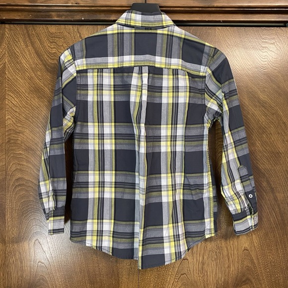 Faded Glory Boys Large 10-12 Plaid Long Sleeve Button Up Shirt Gray Yellow West - Picture 2 of 7